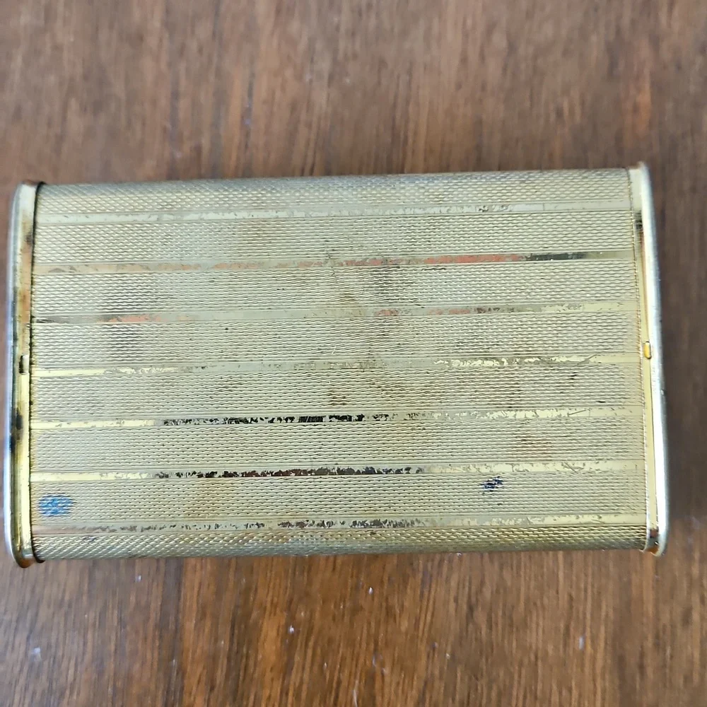Vintage Metal Trinket Box With Green Lid